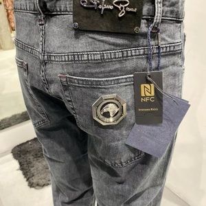 STEFANO RICCI Men's Straight Fit Washed Jeans W34